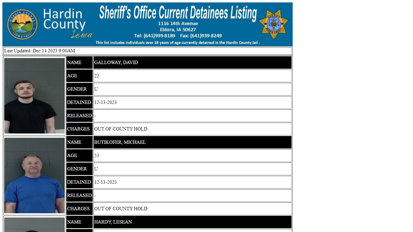 Hardin County Current Detainees